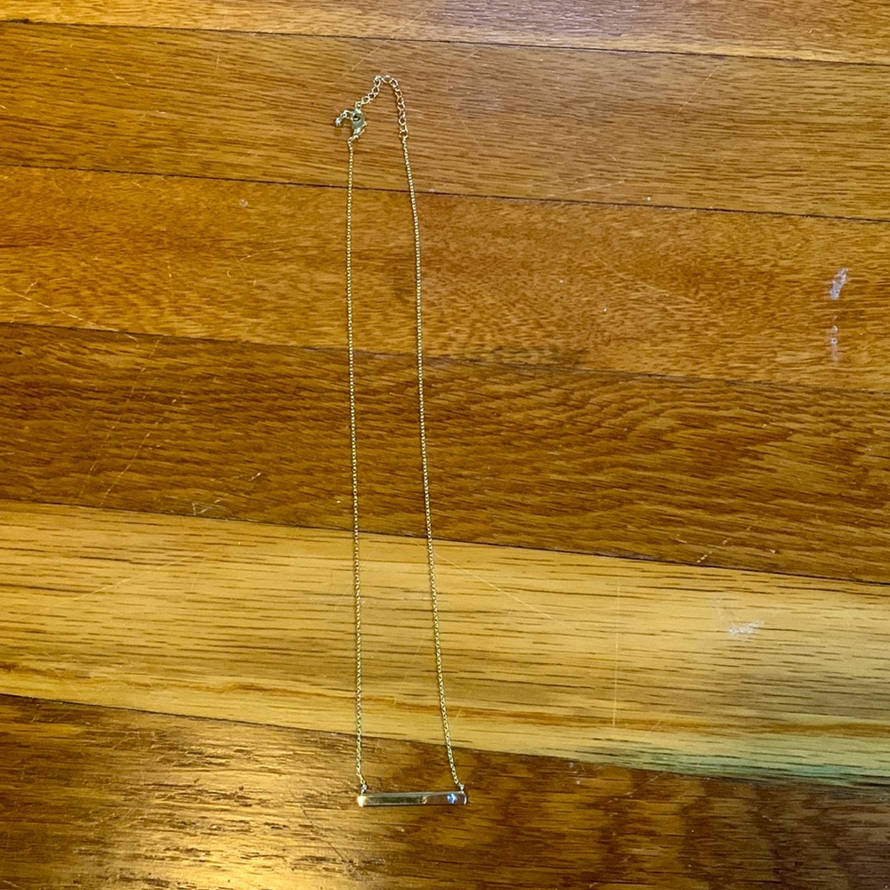 Gold bar necklace - dainty with blue stone